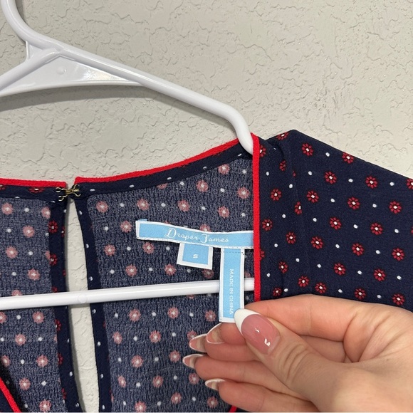 Draper James Full Length Jumpsuit Size Small Waist Tie Short Sleeve Navy Floral - Picture 11 of 15